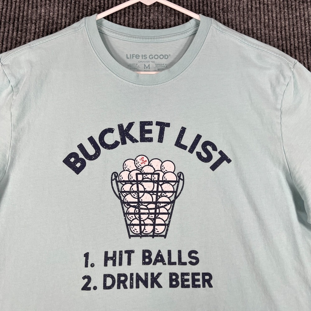 Life is Good Shirt Mens Medium Blue Short Sleeve Crusher Golf Beer Casual